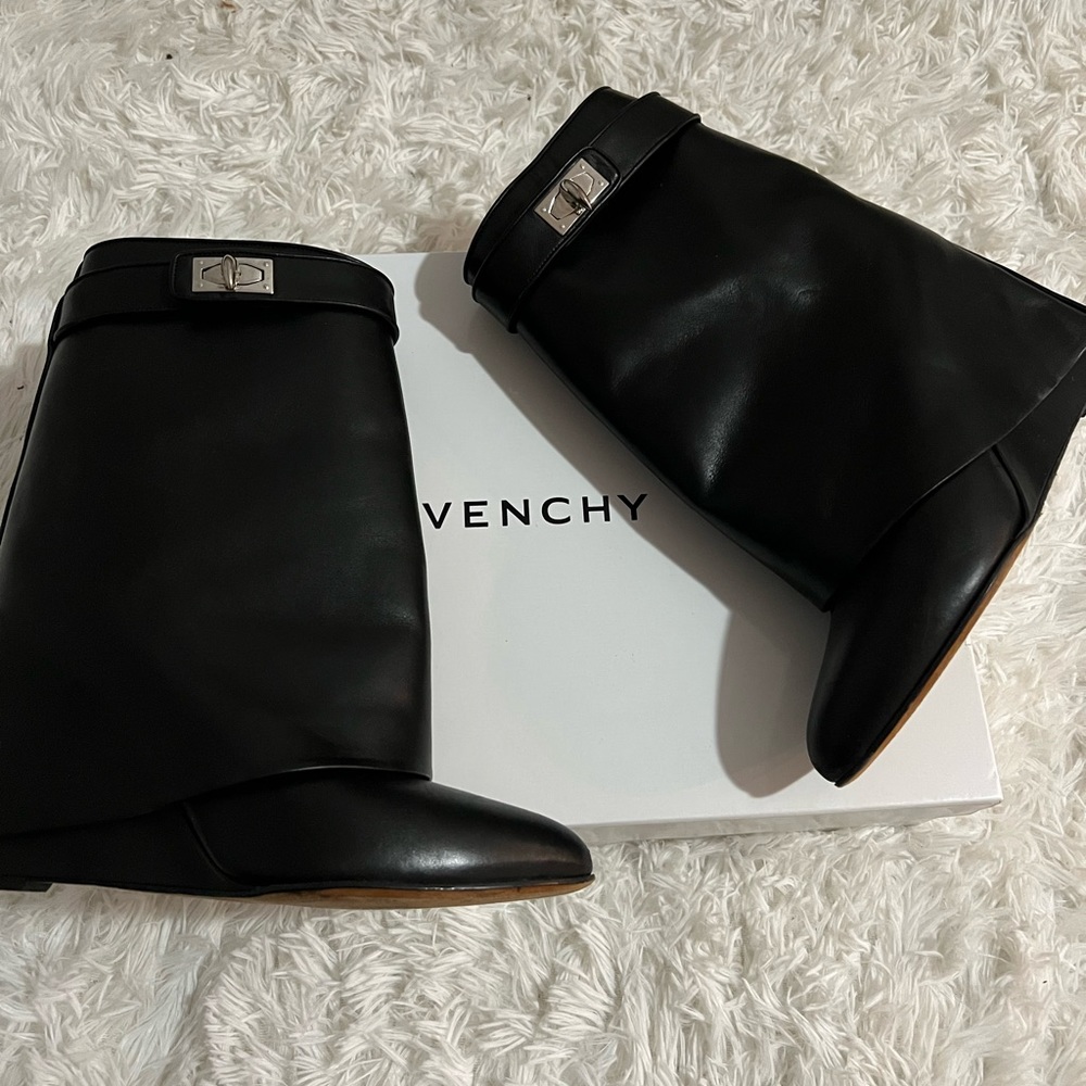 Givenchy shark lock boots, black, size 41, fits US size 10. Gently worn.